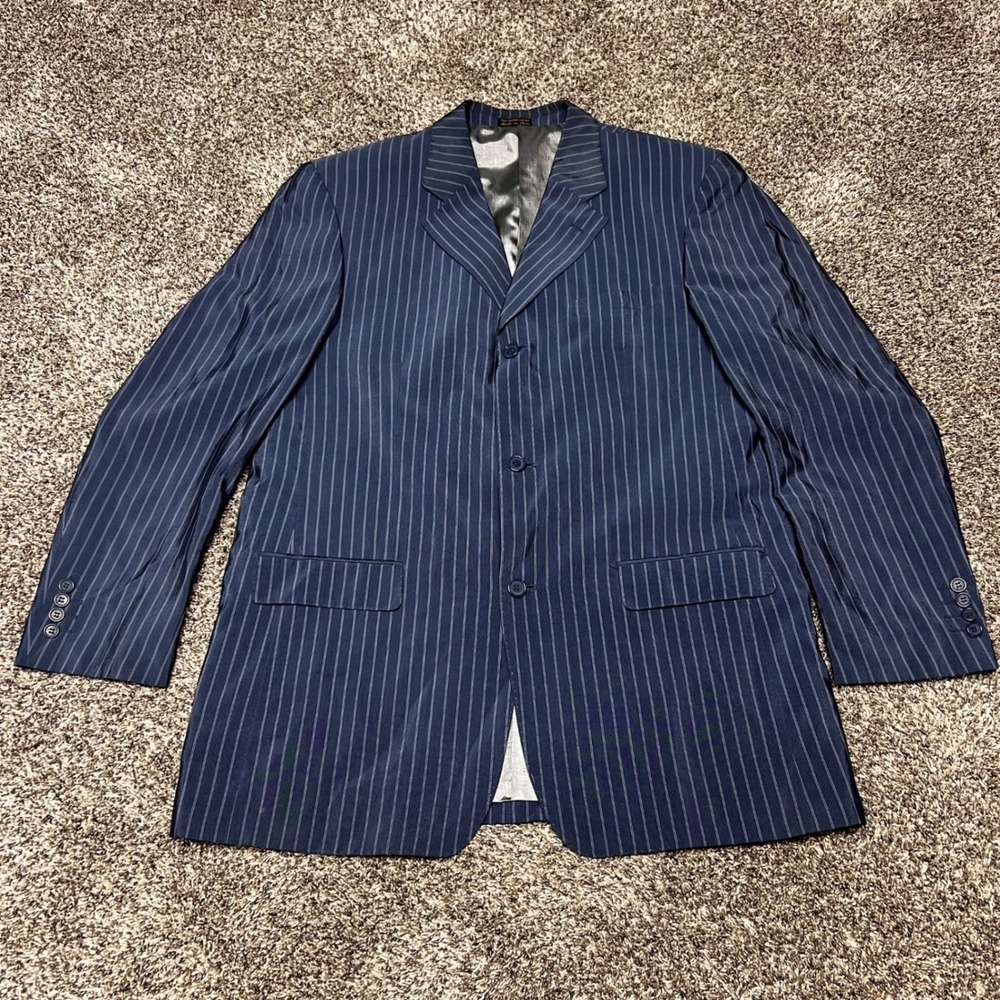 Vicci Uomo Mens Blue Pinstripe 3 Button Suit Jacket Blazer 44L Firenze VU806
